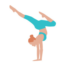 Woman girl practicing yoga balance asanas health lifestyle relax flat style vector illustration