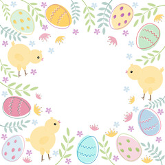 Frame with Easter eggs and place for text on a white background. Vector illustration for Easter design.
