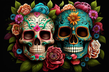 Mexico's Day of the Dead background, El Dia de Muertos, created with Generative AI	