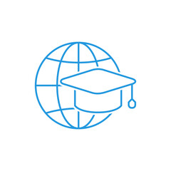 International education concept, global learning, online courses, internet university class, distance e-learning. Vector linear icon isolated on white background.