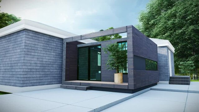 3D render  Animation of Modern hot tup and spa wooden cover