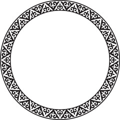 Vector monochrome Kazakh national round pattern, frame. Ethnic ornament of the nomadic peoples of Asia, the Great Steppe, Kazakhs, Kirghiz, Kalmyks, Mongols, Buryats, Turkmens