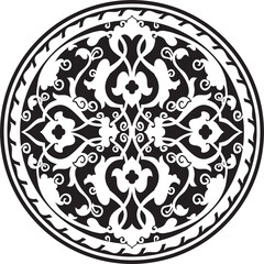 Vector round monochrome Arabic national ornament. Endless vegetablePattern of eastern peoples of Asia, Africa, Persia, Iran, Iraq.
