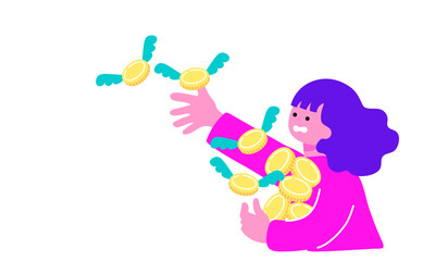 お金が逃げて焦る女の子のイラスト
