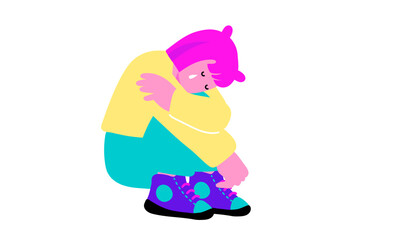 膝を抱えて泣く女の子のイラスト
