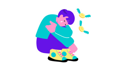 Fototapeta premium お金がなくて泣く男の子のイラスト 