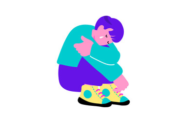 膝を抱えて泣く男の子のイラスト
