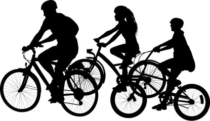 silhouette family going by bike 