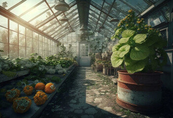 Ai-Generated Render of a Real Greenhouse Interior: Nature's Abundant Joy in a Vibrant, Colorful, and Comforting Space