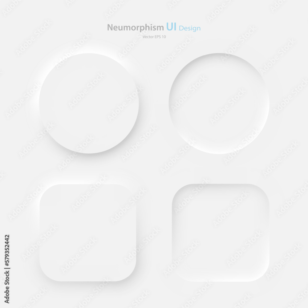 Poster a set of square and round buttons on a white background. user interface elements in the style of neu