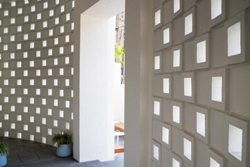 White hollow concrete block wall
