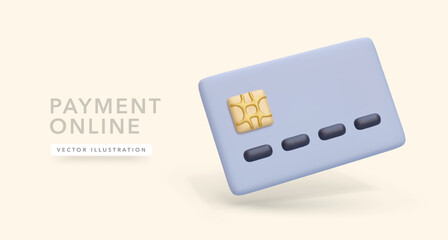 3d realistic bank card with chip and shadow isolated on yellow background. Vector illustration