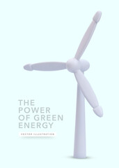 Wind turbine with shadow in 3d realistic style isolated on light background. Vector illustration