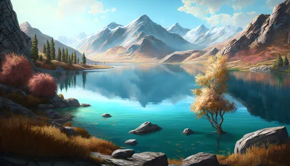 Schilderijen op glas lake and mountains © Damien