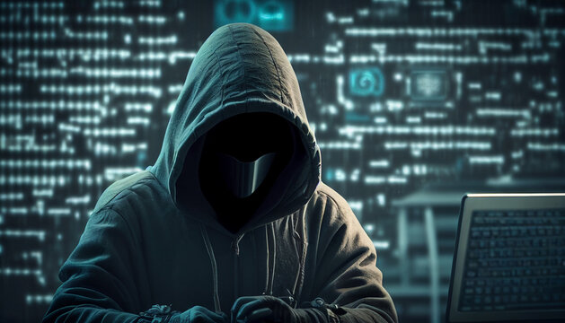 Anonymous robot hacker. Concept of hacking cybersecurity, cybercrime, cyberattack, etc.