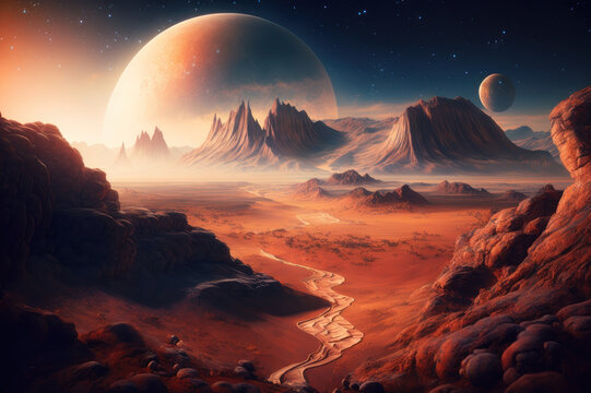 Martian landscape. AI generative.