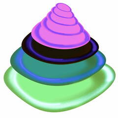 illustration of a pyramid snail,clam,shell,light green,pink,blue,beautiful snail,baby snail