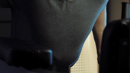 Taking weight lifting in sport club. bodybuilding. push-ups on a bar. Fitness club. athlete. preparation for the competition.