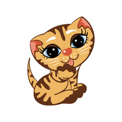 A cute red tabby kitten character, a sweet red cat sitting, a ginger kitten with stripes, a cat with a big head and big eyes