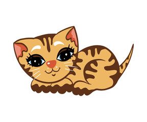 A cute red tabby kitten character, a sweet red cat sitting, a ginger kitten with stripes, a cat with a big head and big eyes