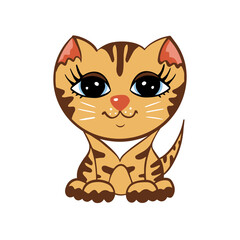 A cute red tabby kitten character, a sweet red cat sitting, a ginger kitten with stripes, a cat with a big head and big eyes