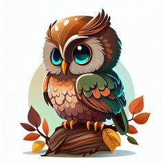 3D owl illustration, generative ai