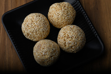 Amaranth laddu or Rajgira laddoo made using royal grain also called cholai spherical sweet balls