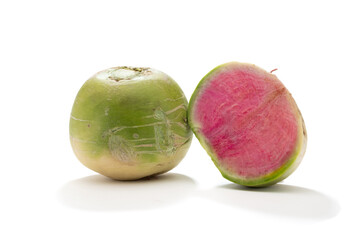 Whole and Sliced Watermelon Radish Isolated  