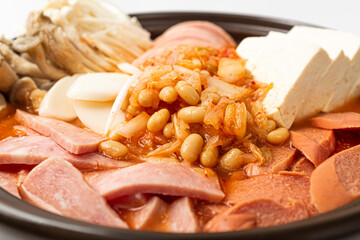 Korean Army Stew on white background