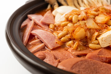 Korean Army Stew on white background