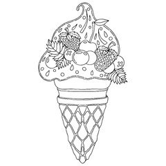 Vector Ice cream for coloring book for adult and kids
