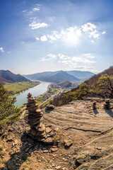 View of the Danube river and Spitz village in Wachau valley (UNESCO) during spring time, Austria
