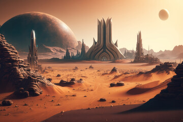 Future city on Mars. AI generative.