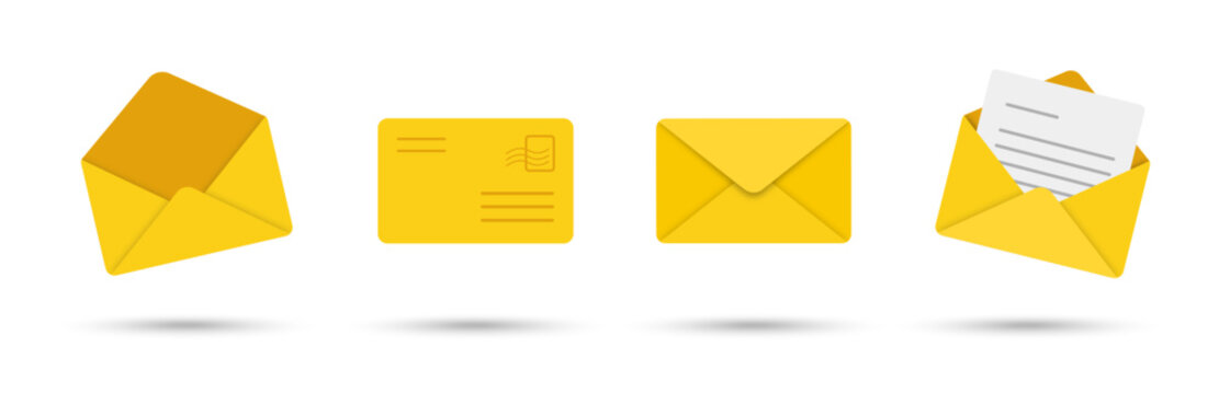 Mail envelope icon set on white background. Envelope post delivery icons in trendy flat style. Par Avion mail with postal stamp vector illustration. 