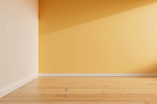Empty Room with Yellow Walls and Wooden Floor Mockup © Creative Digital Art
