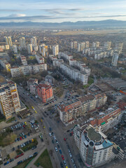 Morning photo of Slatina area in Sofia(Bulgaria) city from above with Stara Planina mountain in the background