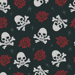 Fototapeta na wymiar Skull and roses seamless pattern