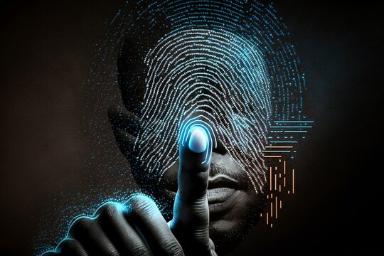 Business Man Using His Finger Biometrics for Data Scanning, Ai Generated