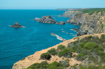 Fototapeta na wymiar Zambujeira do Mar wild beach view in Alentejo, Portugal
