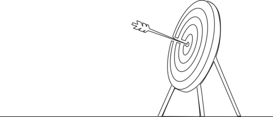 Tuinposter continuous single line drawing of archery target with arrow in middle, line art vector illustration © Christian Horz