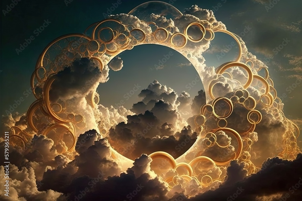 Poster illuminations overlapping in grandeur - splendidly captivating ring clouds generative ai