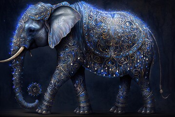 The Majestic Sapphire Elephant: An Enticing Fantasy Illustration Generative AI