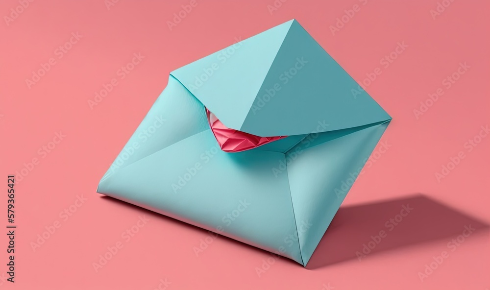 Poster an origami envelope with a red bow on it. generative ai