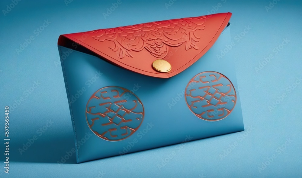 Wall mural  a blue envelope with a red envelope and two gold medallions.  generative ai