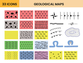 Bundle of geological maps symbol of rock, mineral and structure