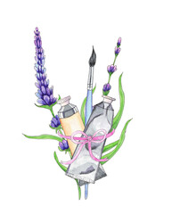 lavender bouquet of colours, a drawing for an artist's day card, a print for a T-shirt, 