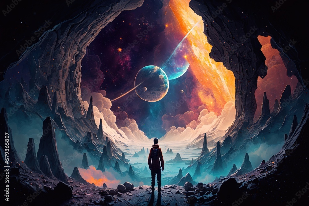 Poster wanderlust through nebula realms generative ai
