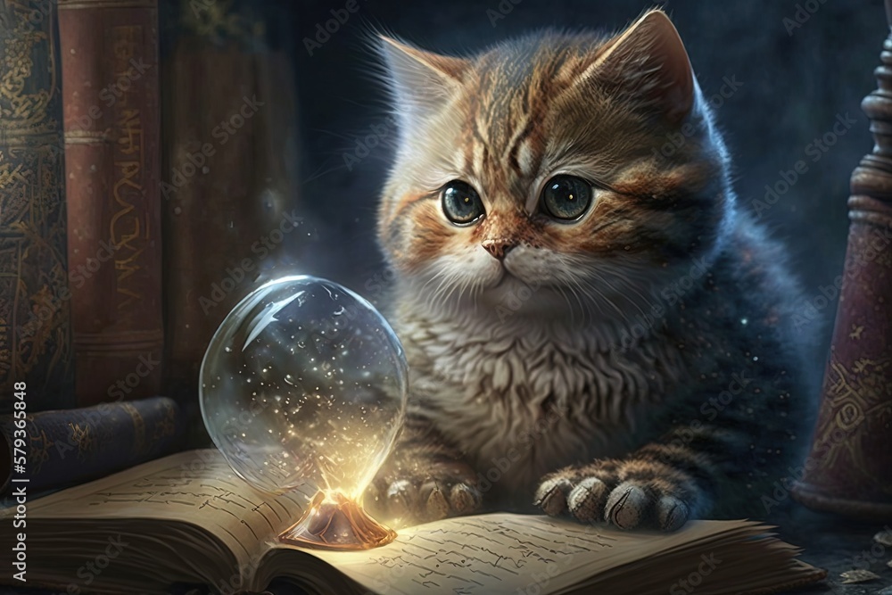 Poster whisker charms – the spellbinding tale of a fantasy cat generative ai