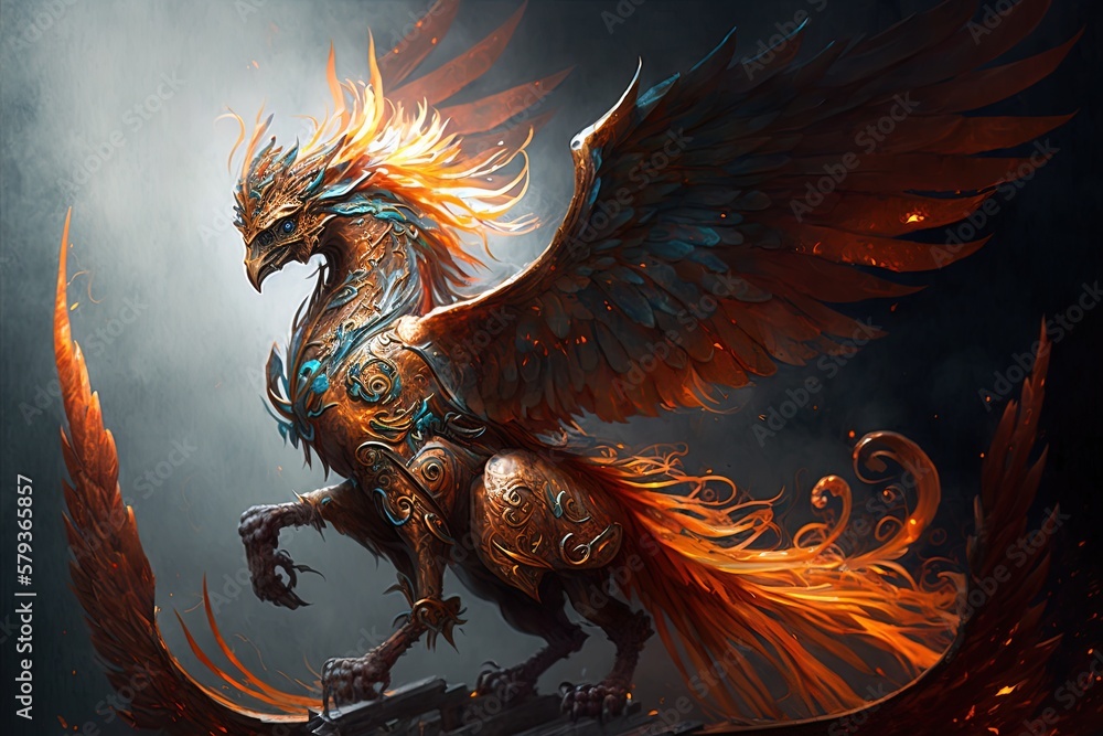 Aufkleber winged warrior of fire and flight: a mythical creatures unleashed generative ai