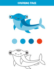 Color cute hammerhead shark. Worksheet for kids.